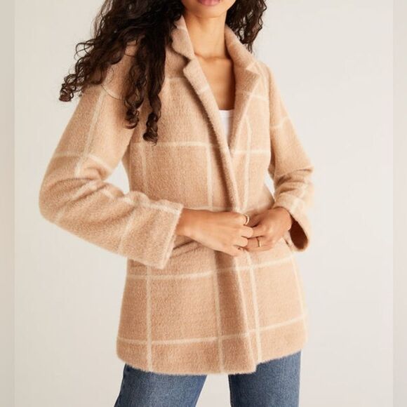 Z Supply Anna Eyelash Plaid Blazer L - Picture 2 of 8